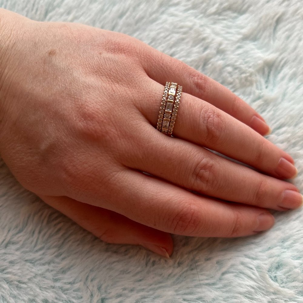 Diamonique Set of 3 Stack Rings, Rose Gold over Sterling Silver